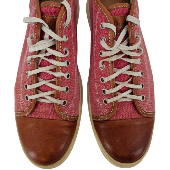 Bruno Magli Italy Burgundy Brown Canvas Leather Mid Sneakers Mens 7 Casual Shoes - Picture 2 of 15